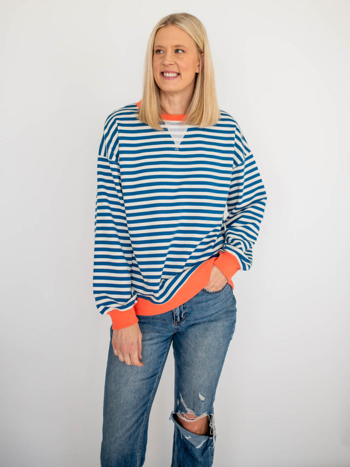 Daisy Tall Sweatshirt - Blue Stripe