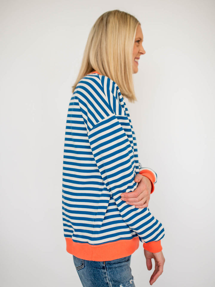 Daisy Tall Sweatshirt - Blue Stripe