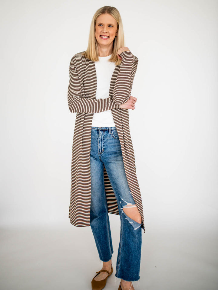 Beckham Striped Tall Duster - Brown/Cream