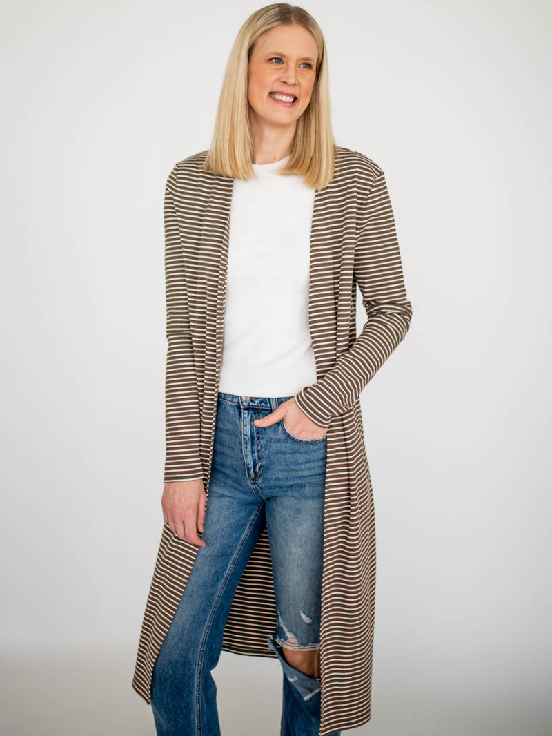Beckham Striped Tall Duster - Brown/Cream