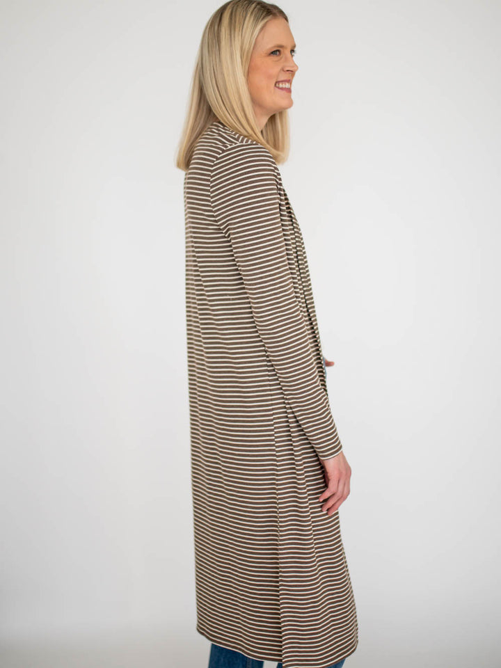 Beckham Striped Tall Duster - Brown/Cream