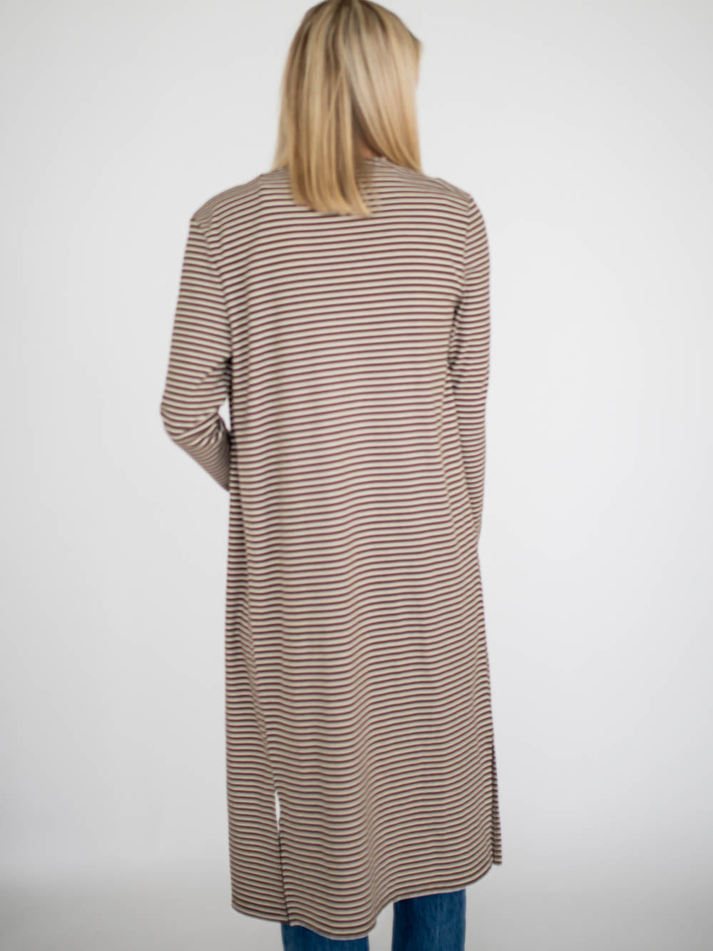 Beckham Striped Tall Duster - Brown/Cream