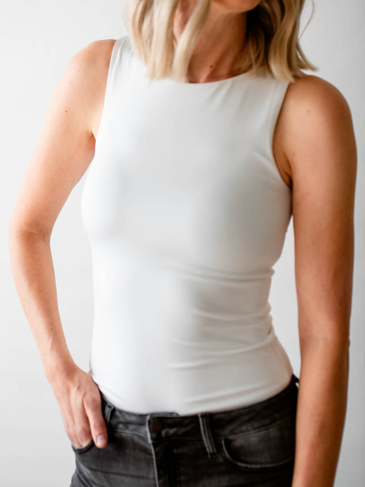 White Long Length Tank Top for Tall Ladies