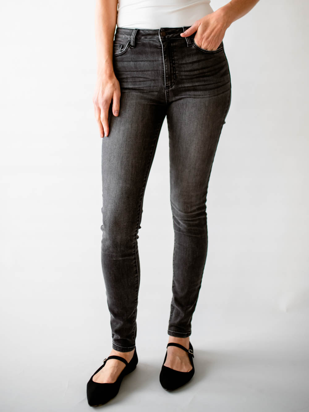 Grey Wash Skinny Jeans in Longer Lengths