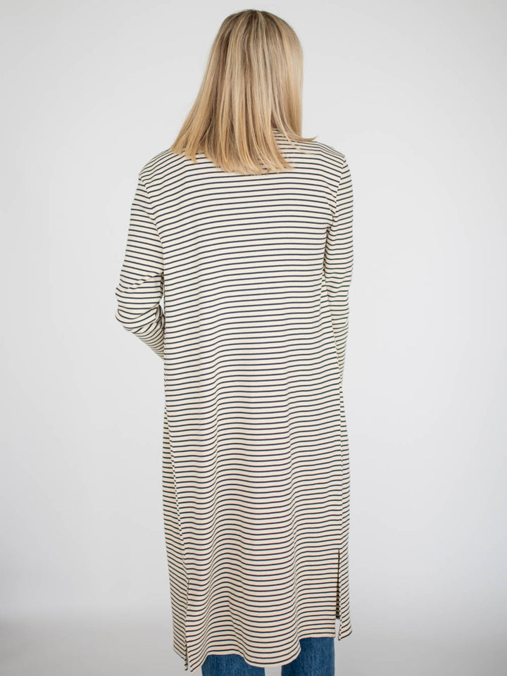 Beckham Striped Tall Duster - Cream/Grey