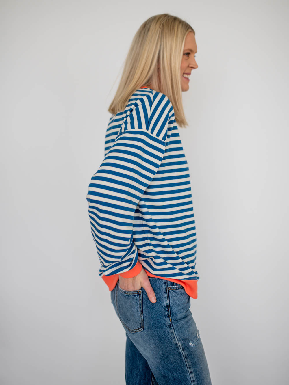 Daisy Tall Sweatshirt - Blue Stripe