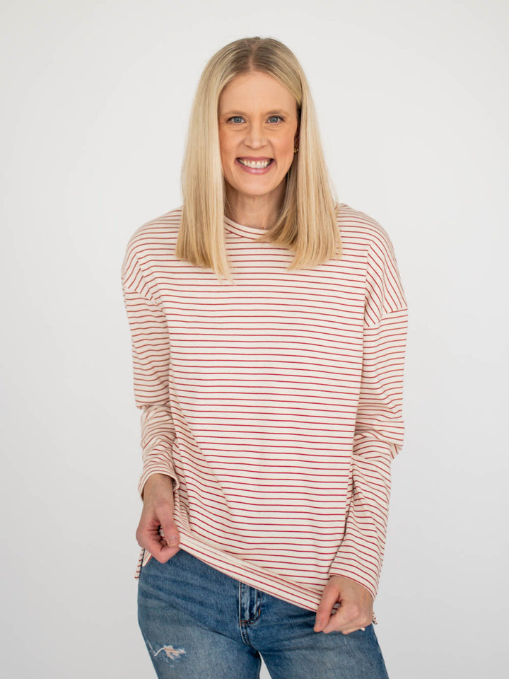 Venice Striped Long Sleeve Tall Tee - Red