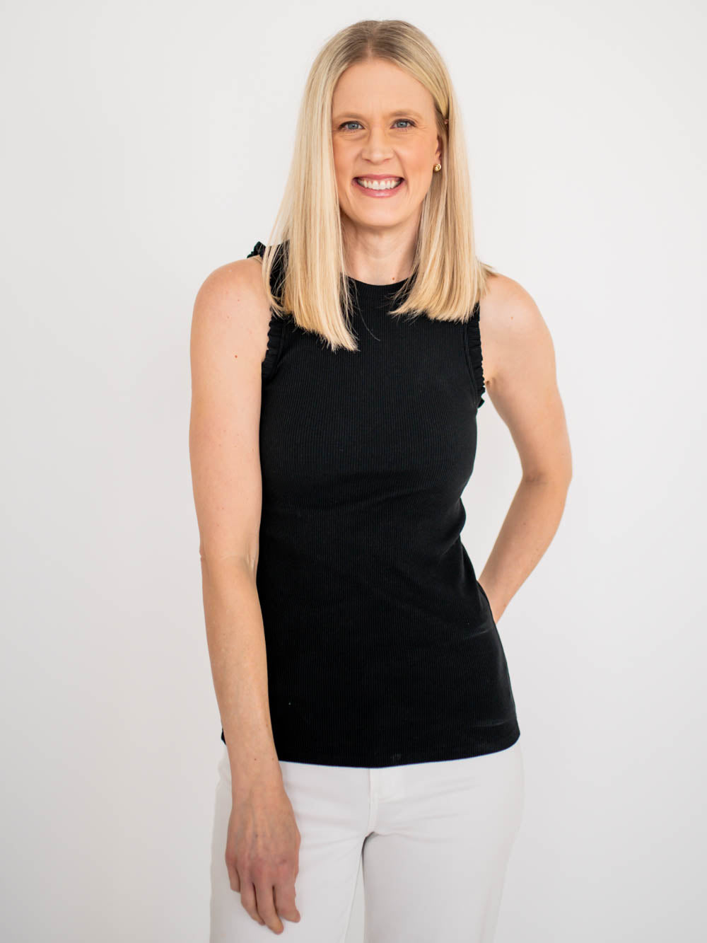 Chloe Ruffle Tall Tank - Black