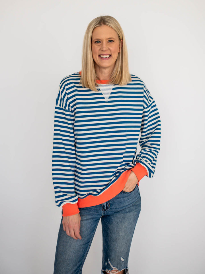 Daisy Tall Sweatshirt - Blue Stripe