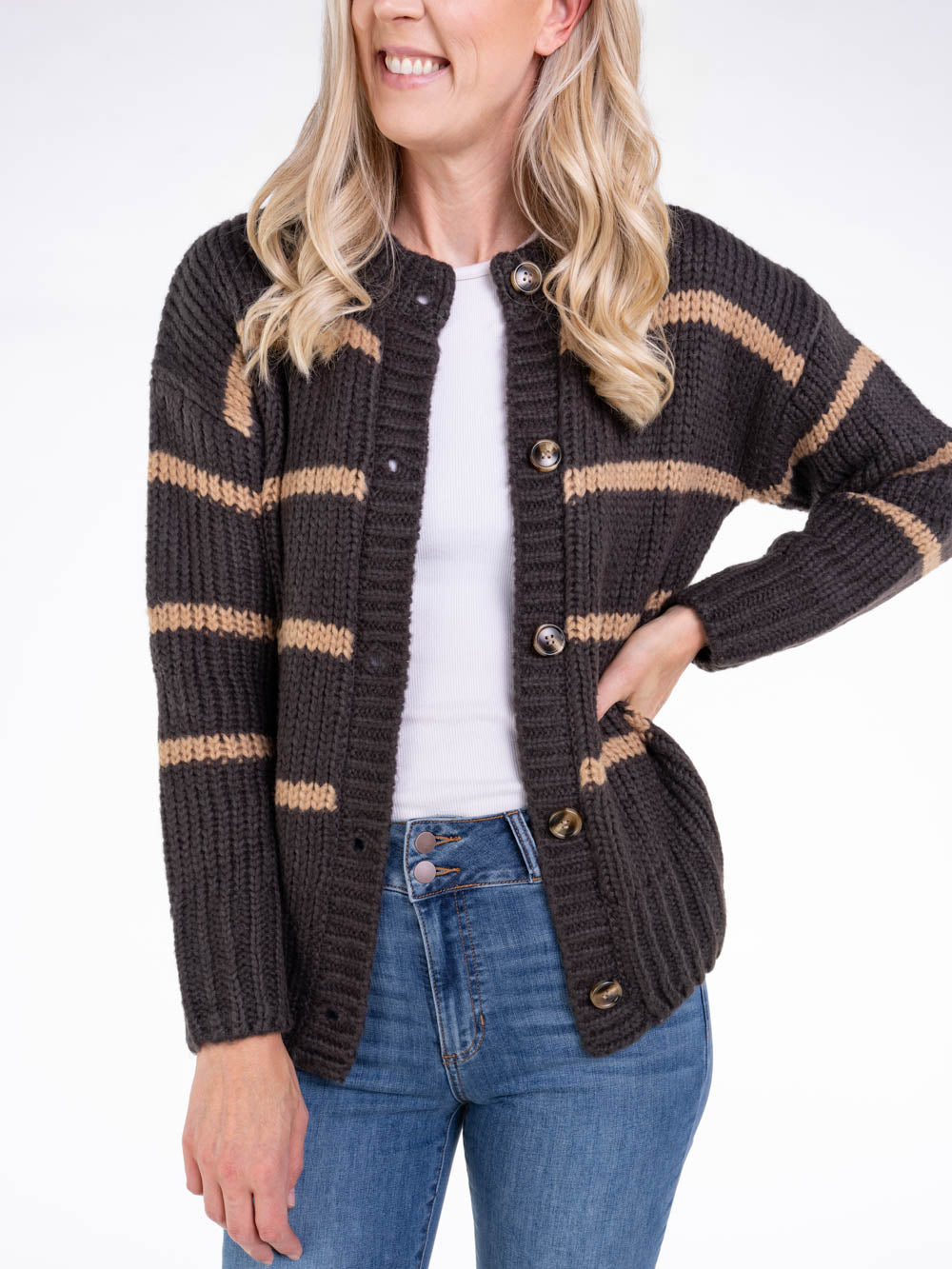 Grey Striped Cardigan for Tall Ladies