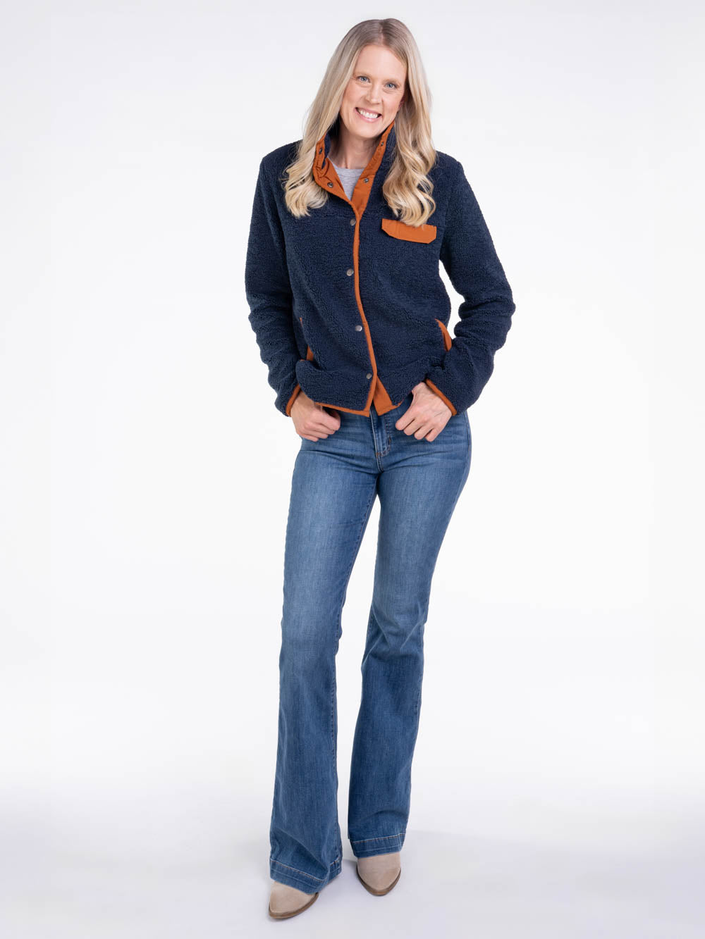 Navy Sherpa Jacket for Tall Women