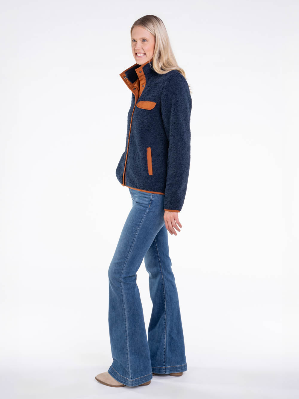 Navy Sherpa Coat for Tall Women