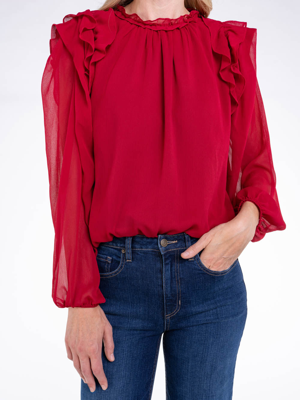 Red Long Sleeve Blouse for Tall Women 