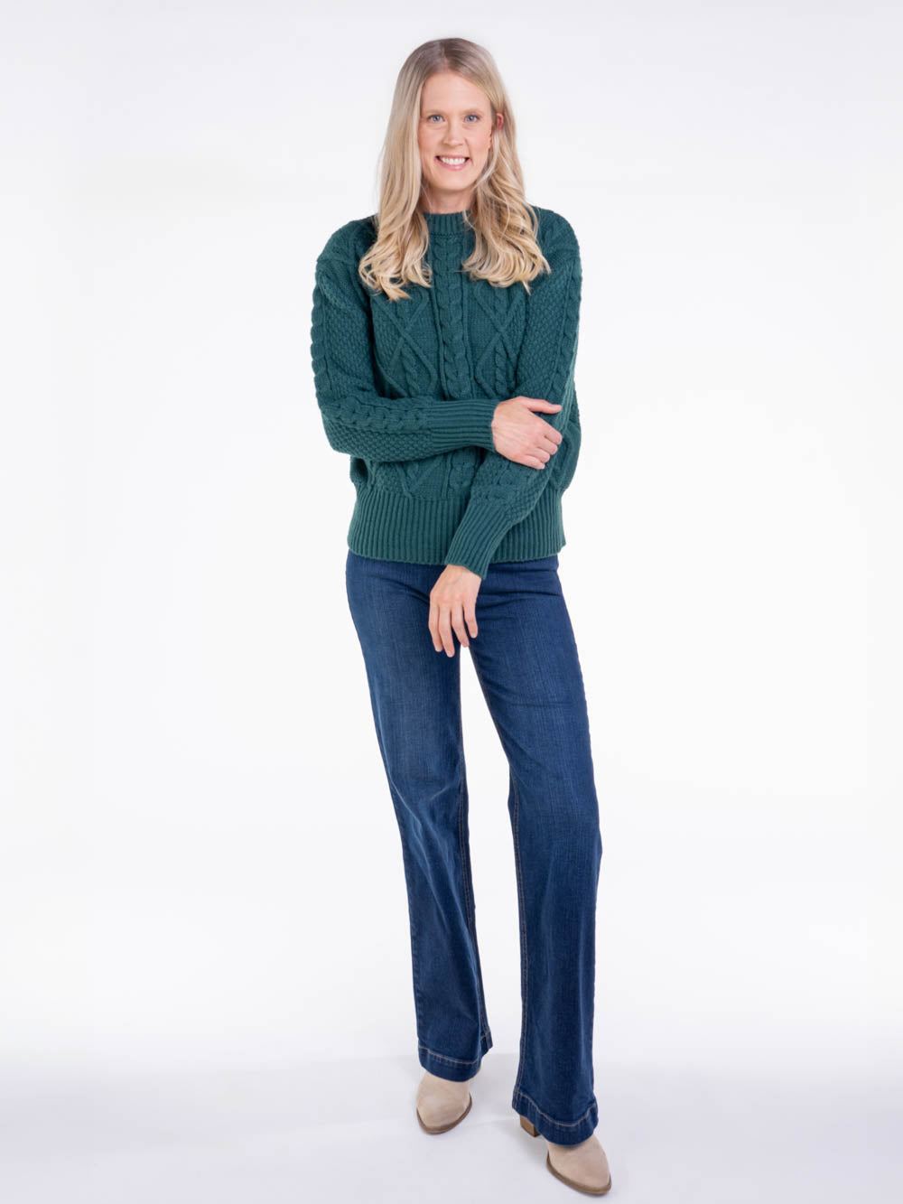 Cable Knit Sweater in Green for Tall Women