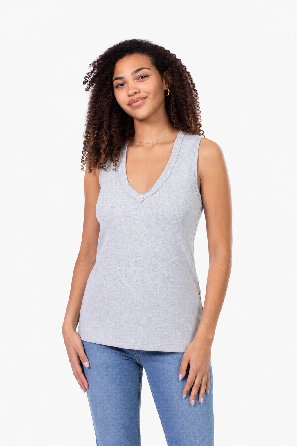 Riviera V-Neck Tall Rib Tank - Light Grey