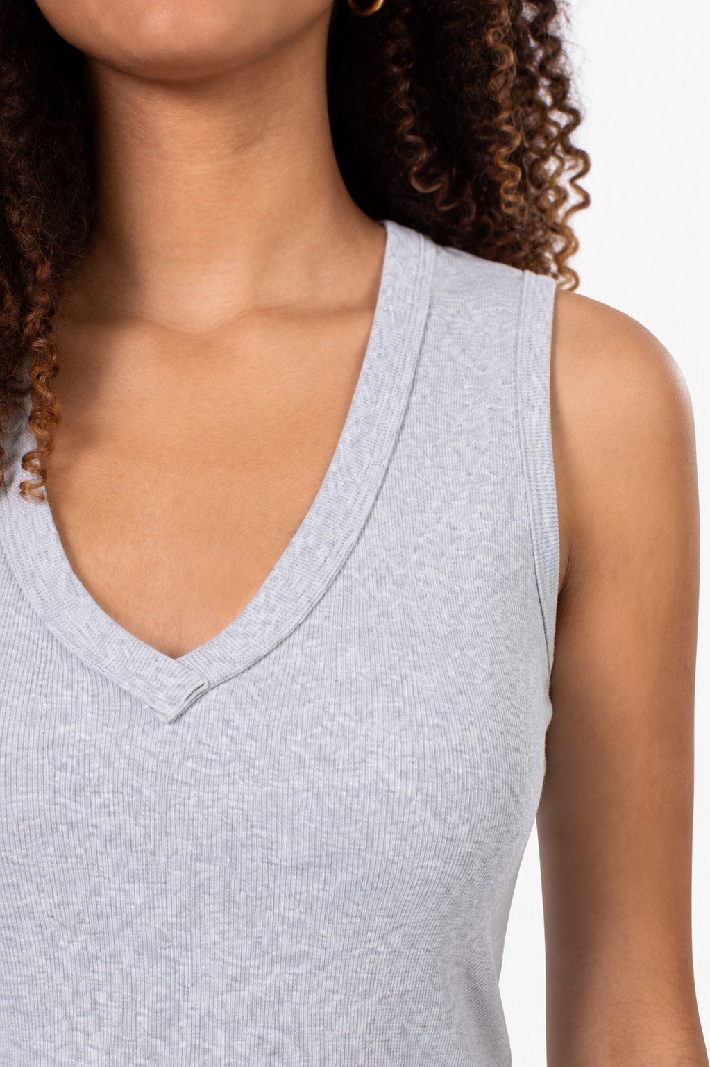 Riviera V-Neck Tall Rib Tank - Light Grey