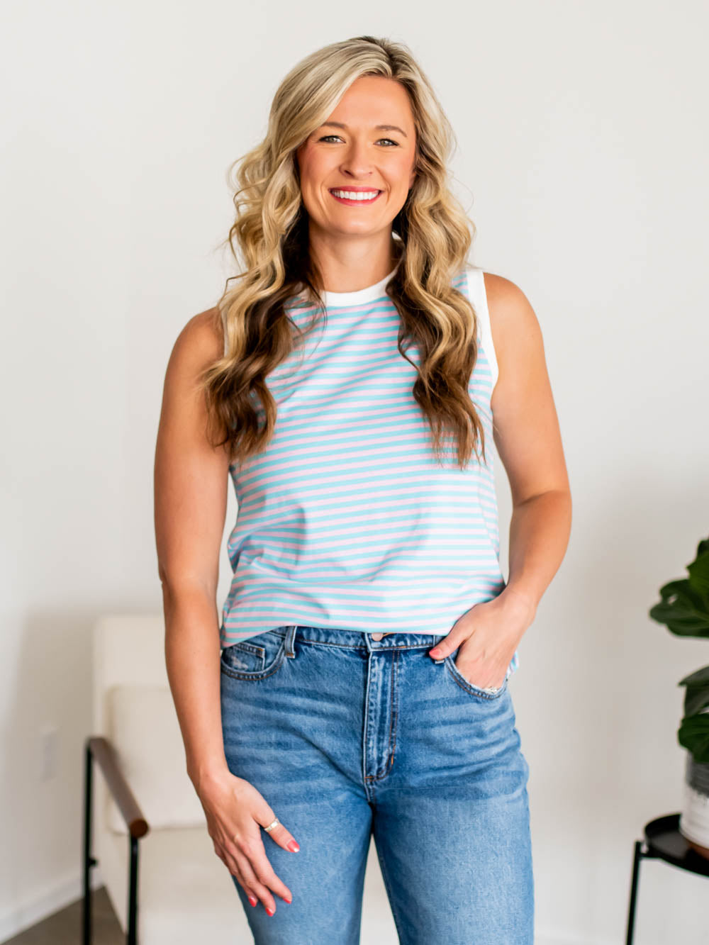 Front view of Blush Tide Tank for tall women