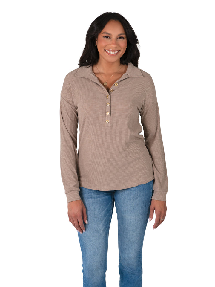 Piper Tall Henley - Taupe - FINAL SALE