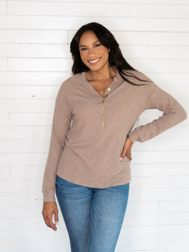 Piper Tall Henley - Taupe - FINAL SALE