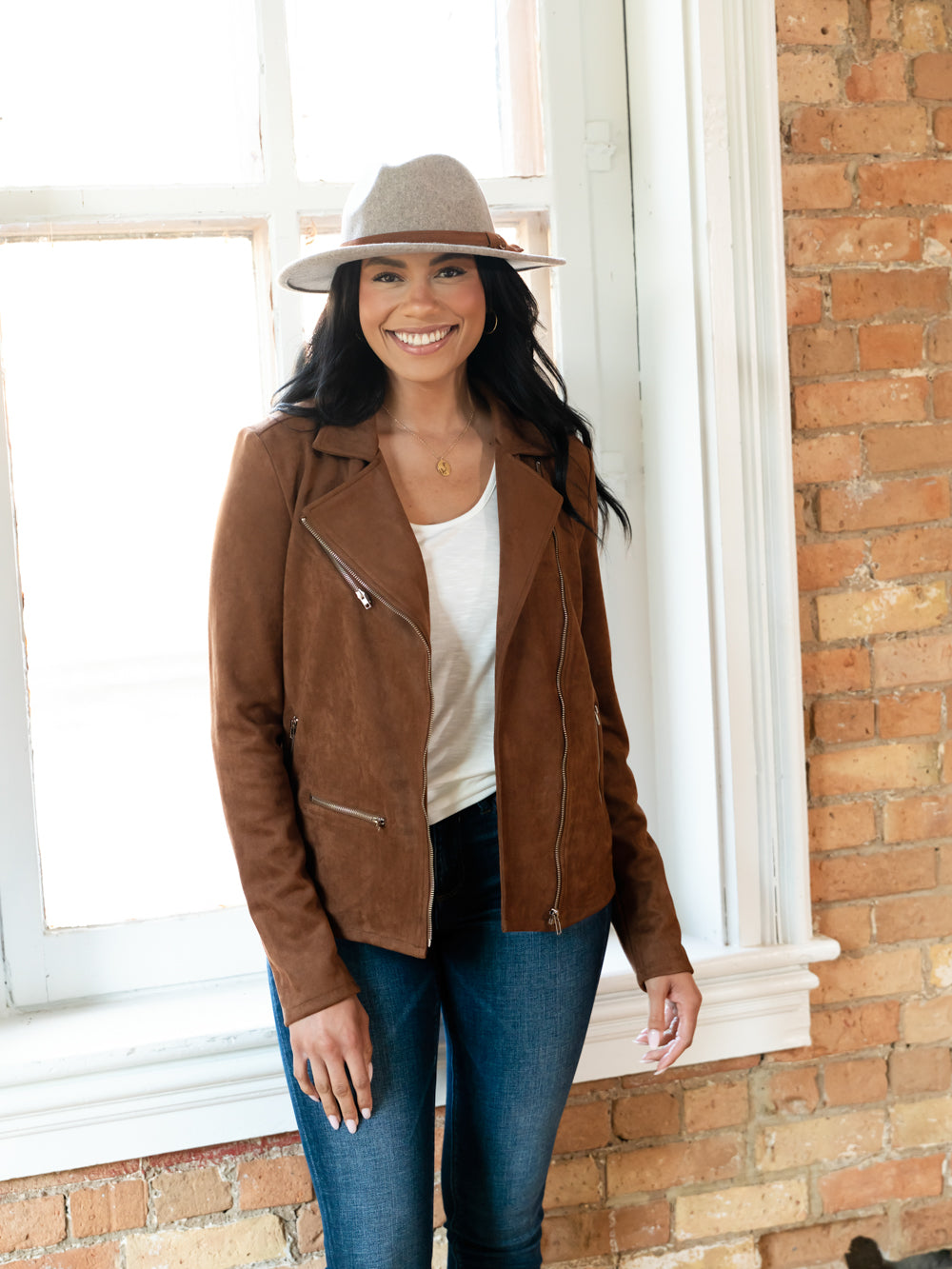 Faux Suede Moto Jacket for Tall Women