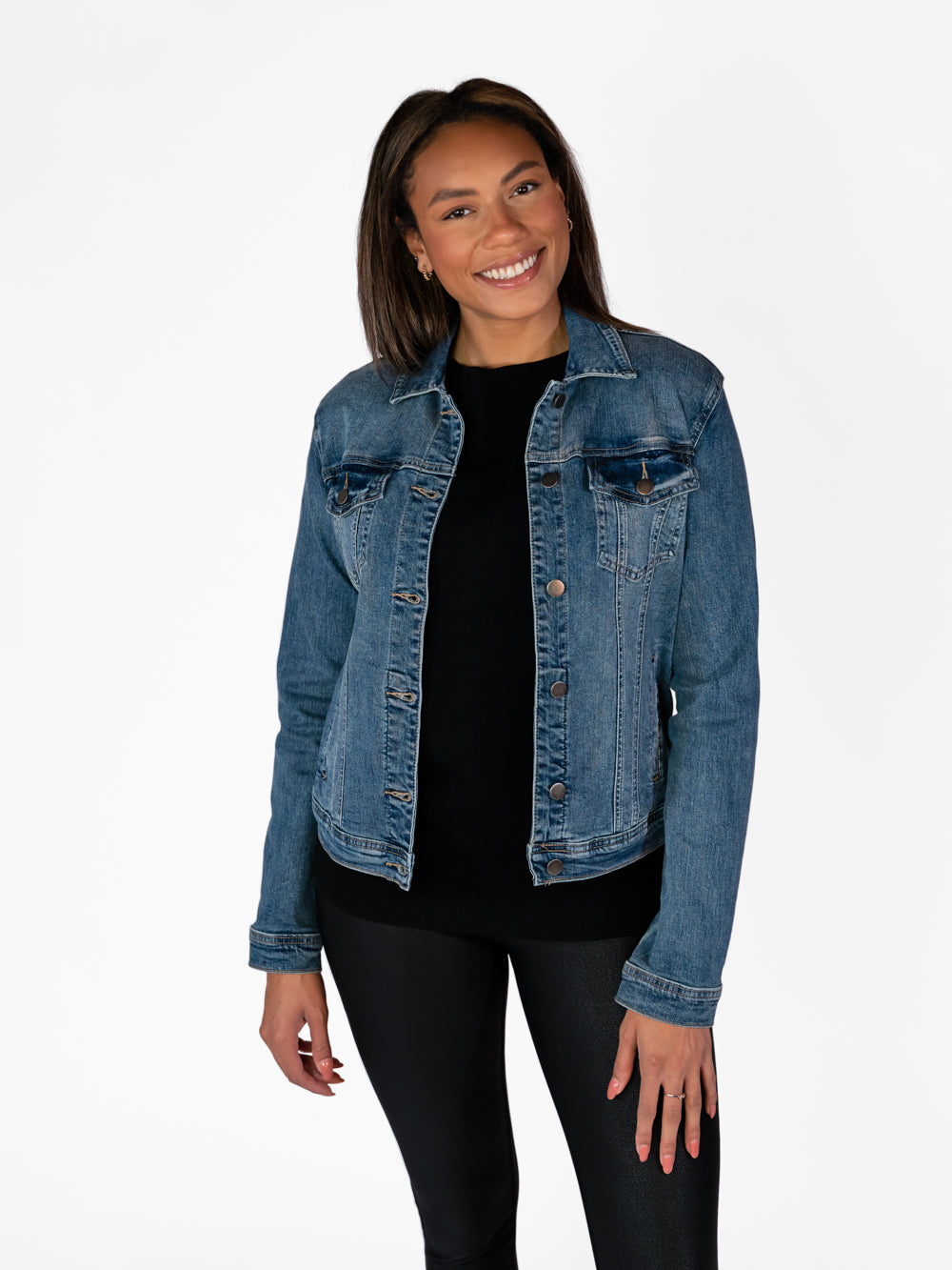 Womens long black denim cheap jacket