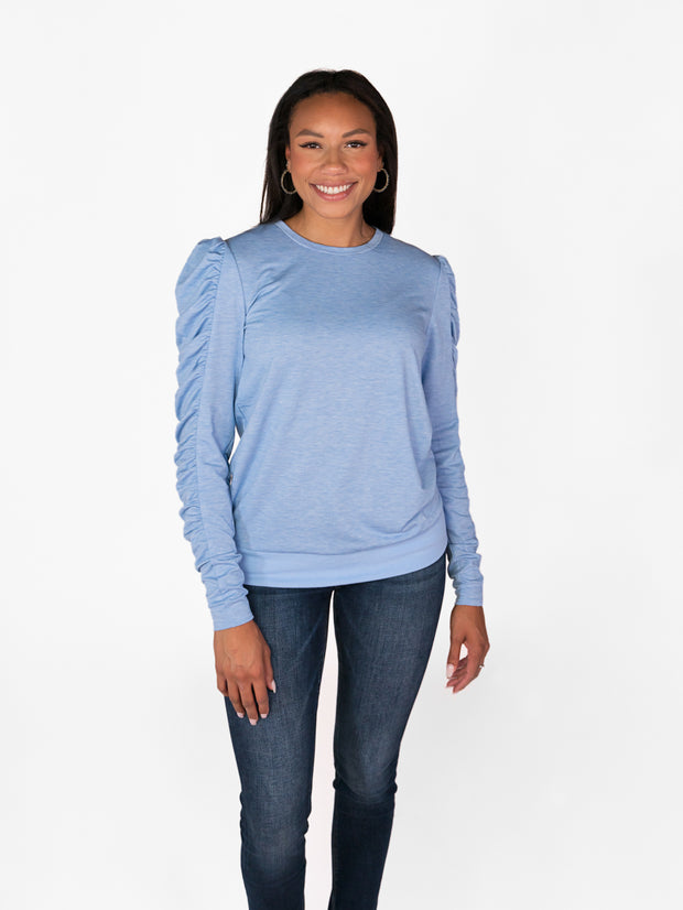 Ruched Long Sleeve Tall Top - Light Blue - FINAL SALE