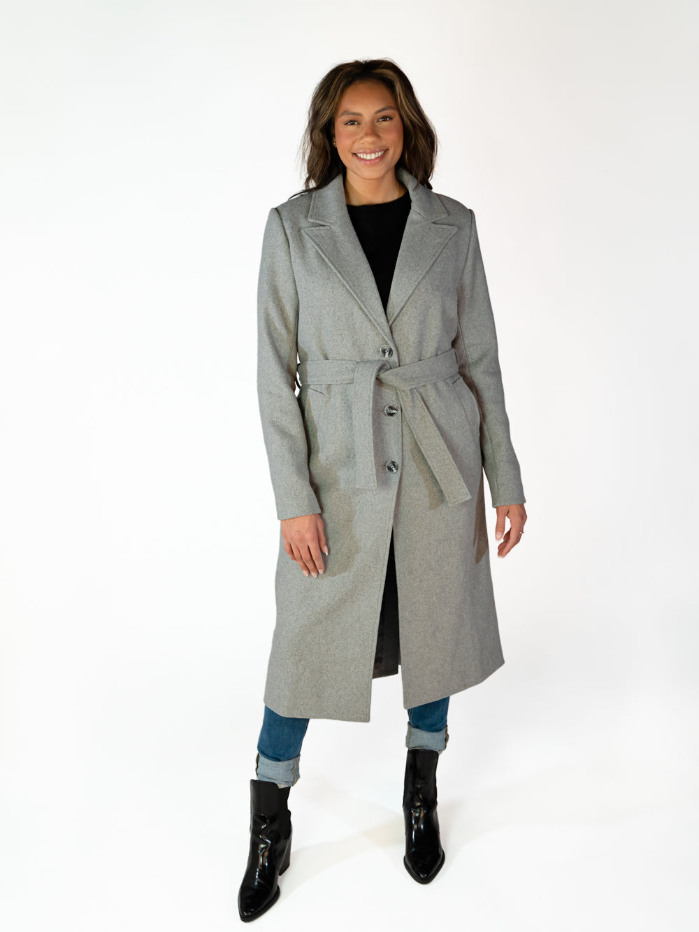 Belted Wool Blend Dress Coat for Tall Women - Amalli Talli