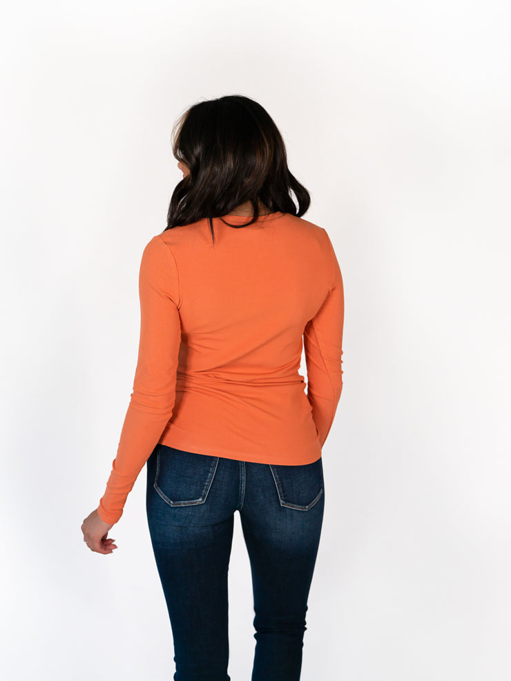 extra long orange t-shirt with long sleeves for women
